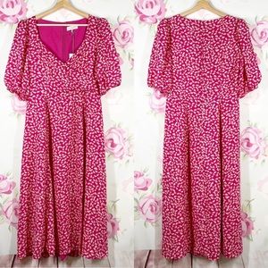 NEW WAYF Pink Floral Daisy Midi Dress L